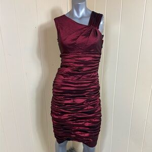 Calvin Klein Womens Maroon Satin Sleeveless Rouched Bodycon Party Dress Size 6